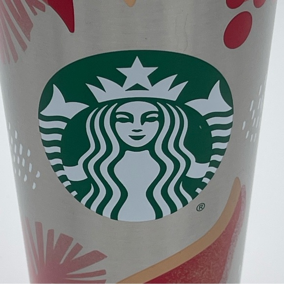 Starbucks Holiday 2021 Stainless Steel Tumbler 24oz Red & Silver With Straw - Picture 6 of 13